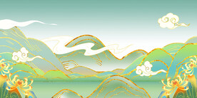 山水插画中式风景插