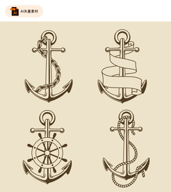 复古手绘船锚矢量素材