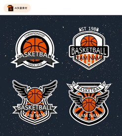 复古蓝球徽章矢量素材