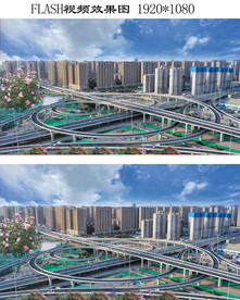 蓝天白云西安凤五立交景观视频