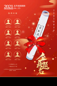 红色喜庆高考放榜喜报金榜题名