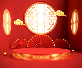 红色国潮窗花背景