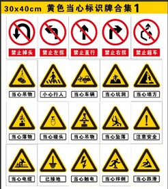黄色当心标识牌合集1