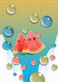 夏天西瓜 海报 汽水 泡泡