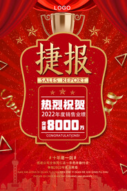 销售报告红色背景海报