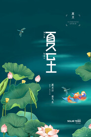 简约荷叶二十四节气夏至节气海报