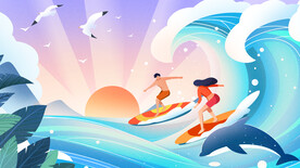 海上冲浪插画