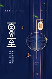 简约蓝色二十四节气夏至宣传海报