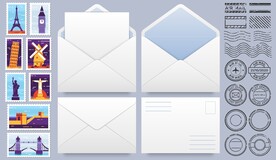 邮票邮戳信封矢量素材 