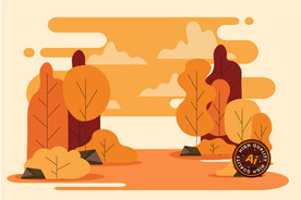 秋天植物简约插画