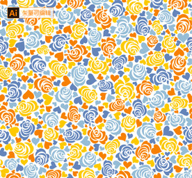 彩色玫瑰和爱心无缝背景矢量图