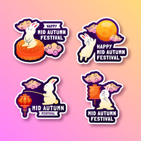 中秋节快乐卡通标签