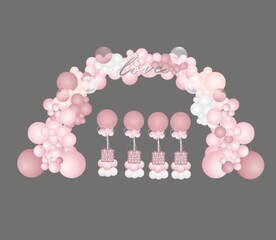 复古粉气球拱门立柱