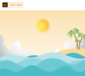 折纸风夏日海滩背景