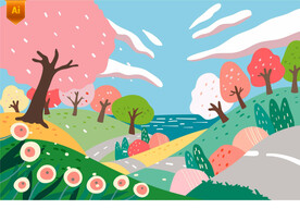 春天郊外卡通背景