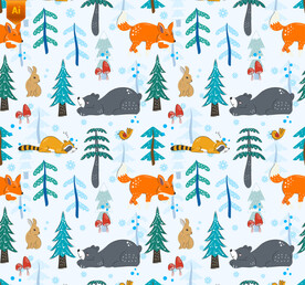 卡通冬季森林动物背景