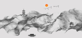 国风水墨山水素材