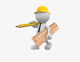 抱着尺子和铅笔的3d小人