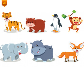 可爱扁平动物插画