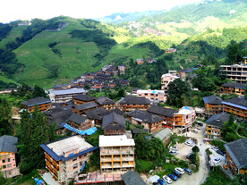风景，山岭，古屋