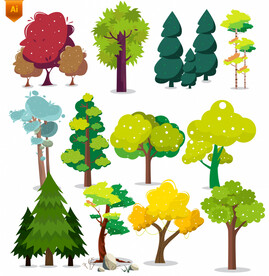 卡通手绘树木矢量素材