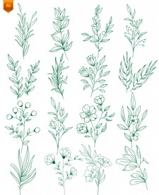 手绘植物树枝花卉素材