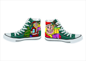 矢量彩绘帆布鞋 圣诞