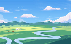 田野蓝天白云卡通手绘背景图