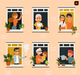 窗口人物插画