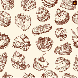 手绘复古糕点图案