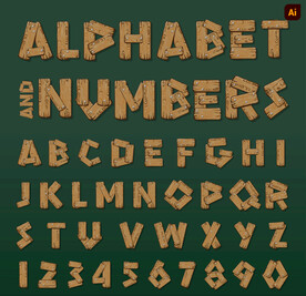 卡通木头字母数字