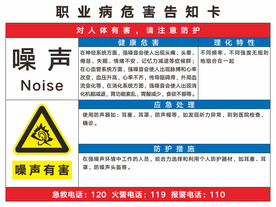 噪声职业病危害告知卡