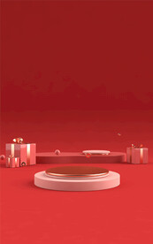 金色的舞台和红色礼物盒子