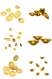 金色元宝和钱币