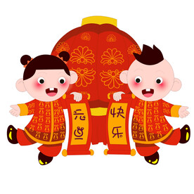 小孩和红色灯笼