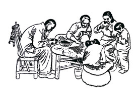 包饺子 矢量古图 