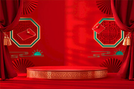 红色的窗帘和圆柱形