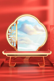 白云和红色窗户