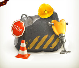 立体施工标识插画