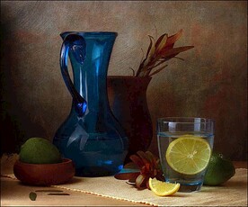 蓝色瓶子高级静物素描水彩参考图