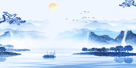 蓝色中国风水墨背景