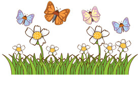 草地蝴蝶卡通插画