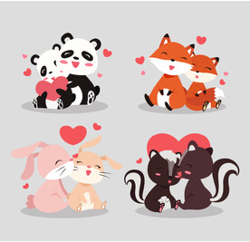 卡通动物情侣插画