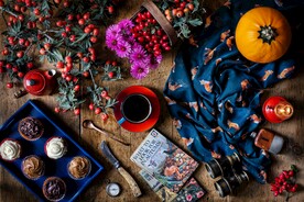 南瓜与蛋糕鲜花等特写