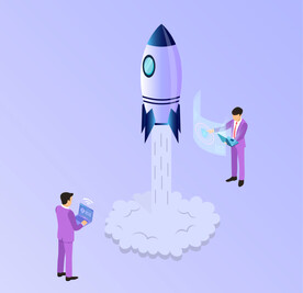 立体火箭起飞插画