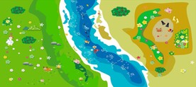 卡通草原河流沙滩