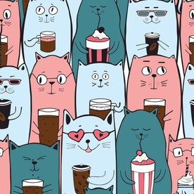 创意猫喝咖啡插画