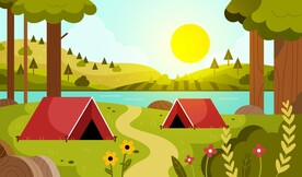 野外帐篷卡通插画