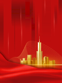金色城市红色背景