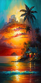 热带海滨风景油画